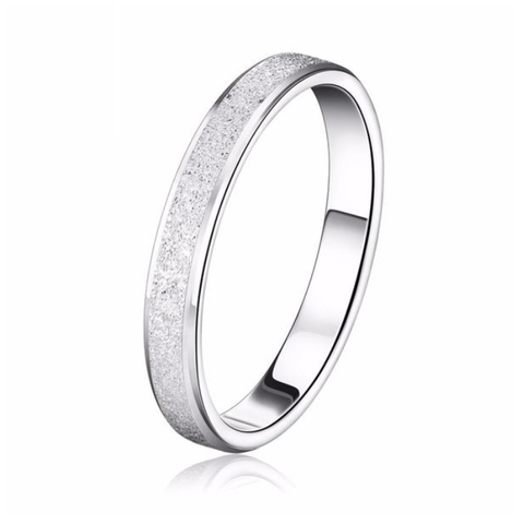 Platinum Plated Silver Ring With Frosting Surface Unisex Ring