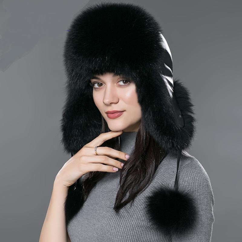 Genuine Leather Real Fur Bomber Hats For Women