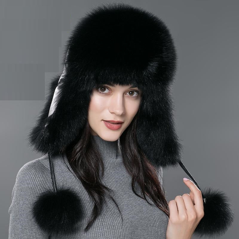 Genuine Leather Real Fur Bomber Hats For Women
