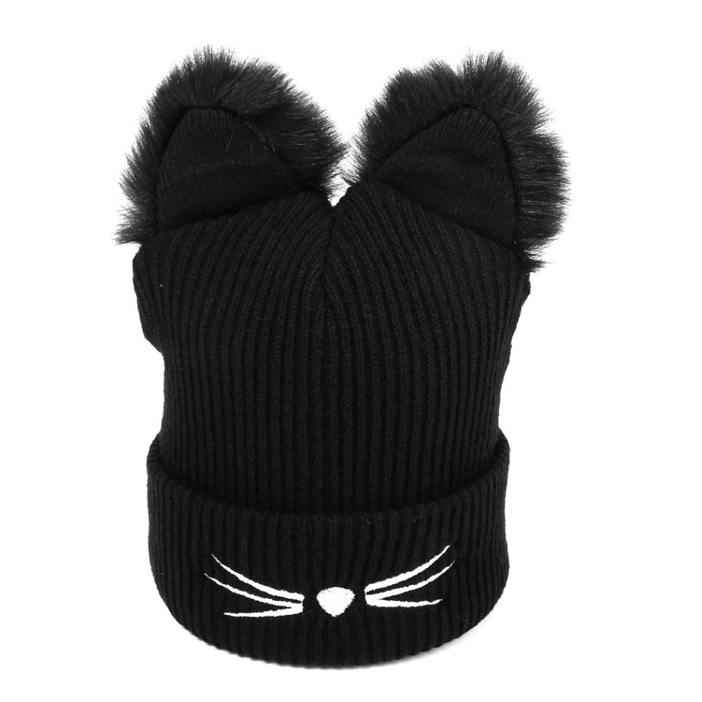 Cat Ears Fashion Faux Mink Wool Knitted Winter Hats For Women