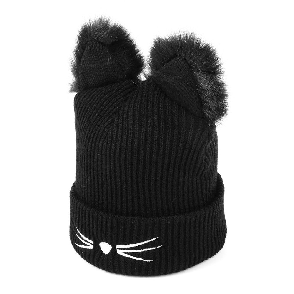 Cat Ears Fashion Faux Mink Wool Knitted Winter Hats For Women