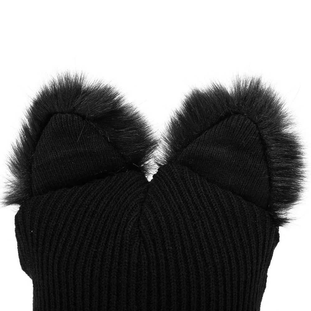 Cat Ears Fashion Faux Mink Wool Knitted Winter Hats For Women