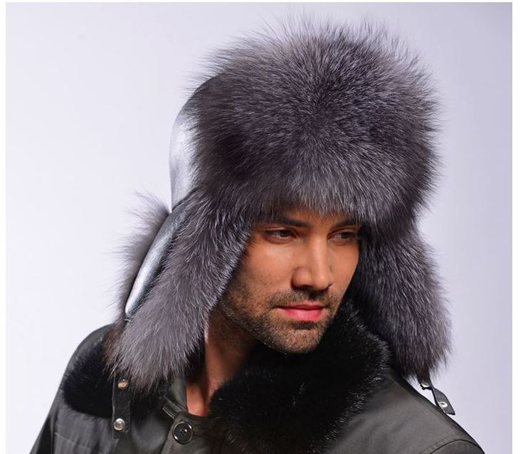 Genuine Leather Silver Fox & Real Raccoon Fur Russian Bomber Hats For Men