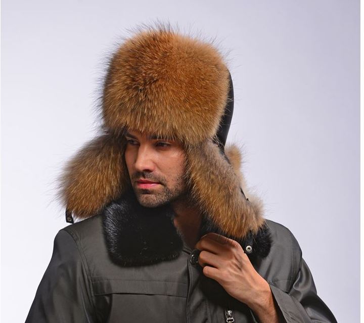 Genuine Leather Silver Fox & Real Raccoon Fur Russian Bomber Hats For Men