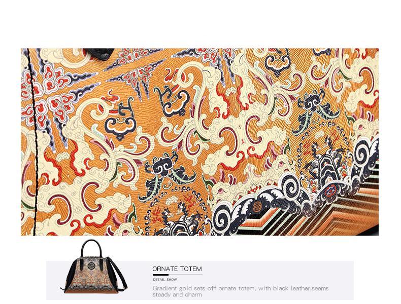 Leather Golden Color Printed Design Handbag bws