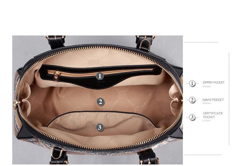 Leather Golden Color Printed Design Handbag bws