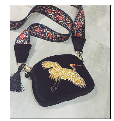 Mini Velvet Embroidery Wild Strap Fashion Tassel Vintage Crossbody Bag bws