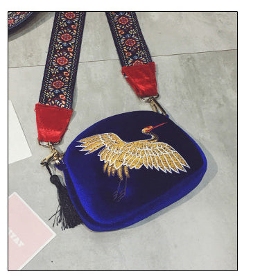 Mini Velvet Embroidery Wild Strap Fashion Tassel Vintage Crossbody Bag bws