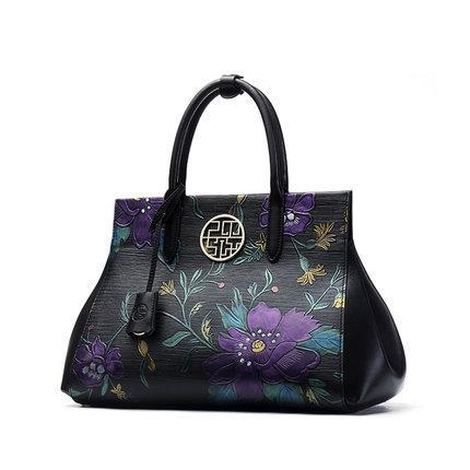 Floral Pattern Genuine Leather Designer Handbags Ladies Tote