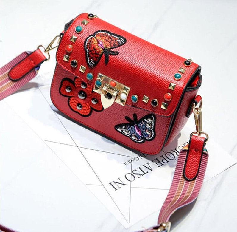 Butterfly Pattern Color Rivet & Strap Design High Quality Crossbody Bags