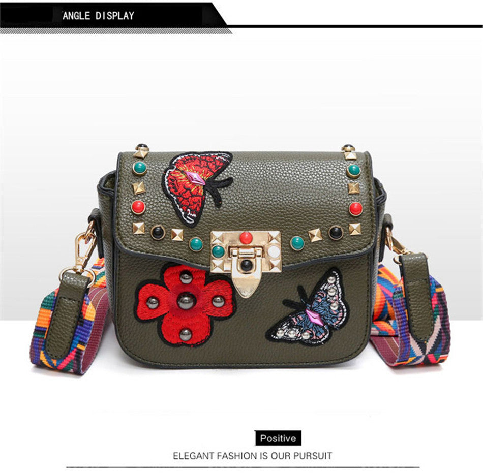 Butterfly Pattern Color Rivet & Strap Design High Quality Crossbody Bags