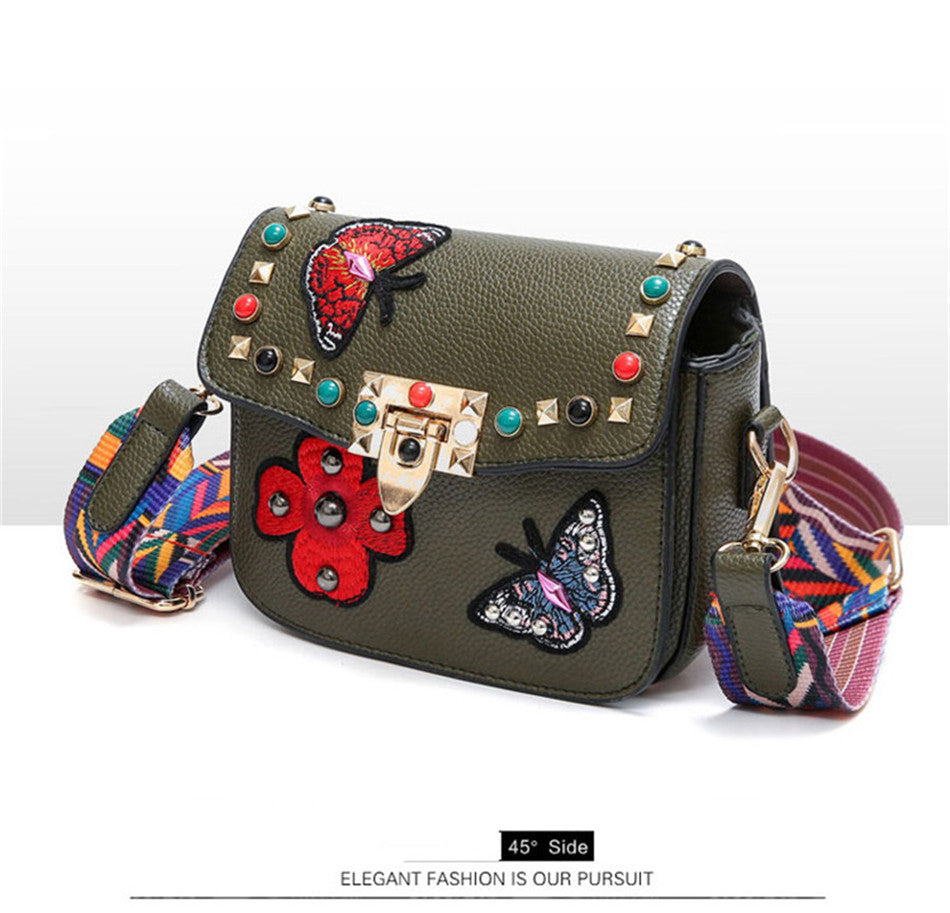 Butterfly Pattern Color Rivet & Strap Design High Quality Crossbody Bags