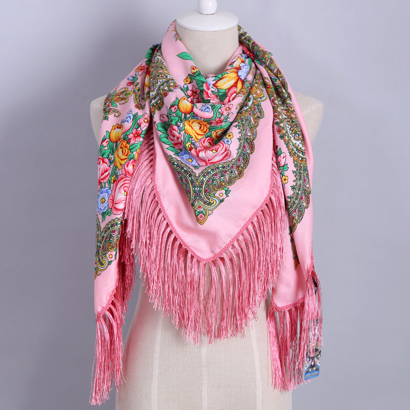 Geometric & Floral Print Square Shape Cashmere Scarves