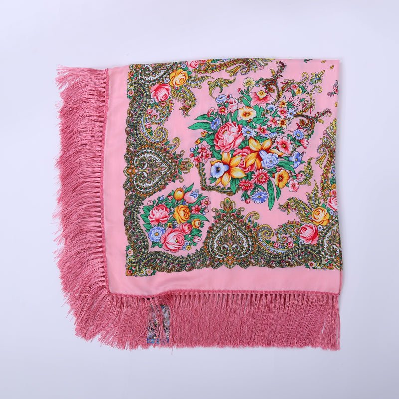 Geometric & Floral Print Square Shape Cashmere Scarves