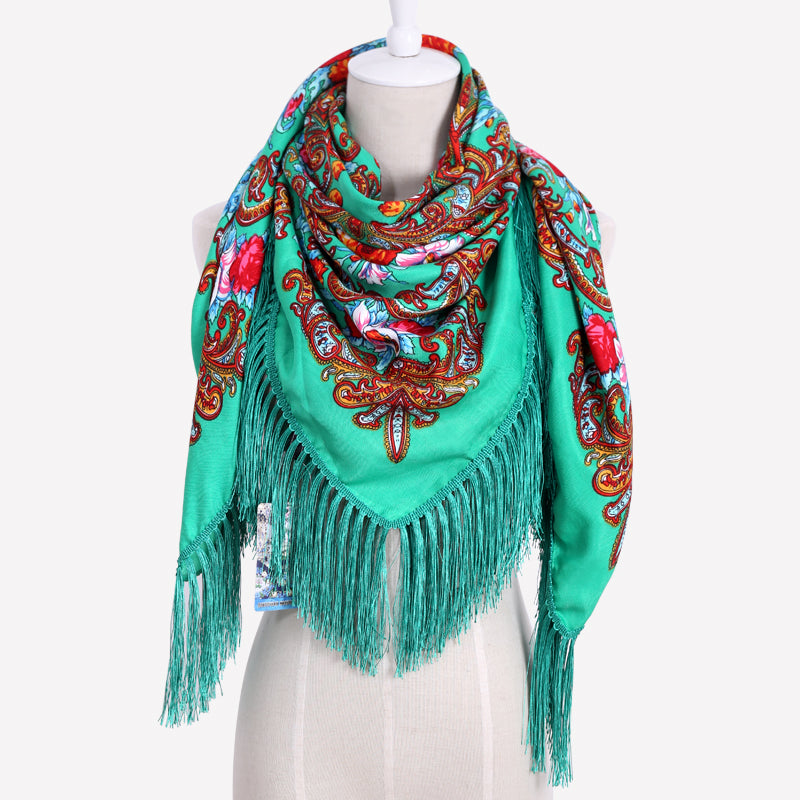 Geometric & Floral Print Square Shape Cashmere Scarves