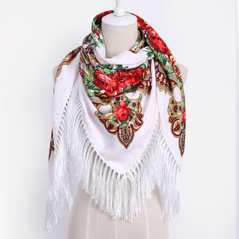 Geometric & Floral Print Square Shape Cashmere Scarves