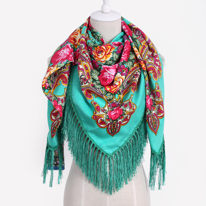 Geometric & Floral Print Square Shape Cashmere Scarves