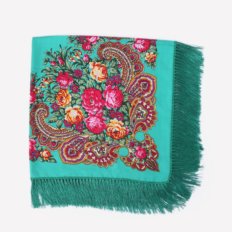 Geometric & Floral Print Square Shape Cashmere Scarves