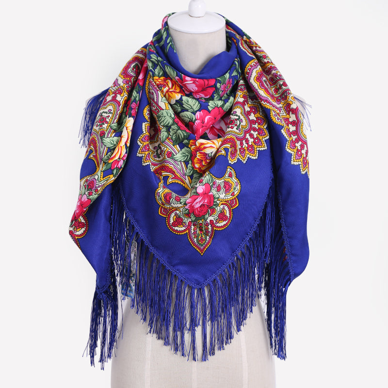 Geometric & Floral Print Square Shape Cashmere Scarves