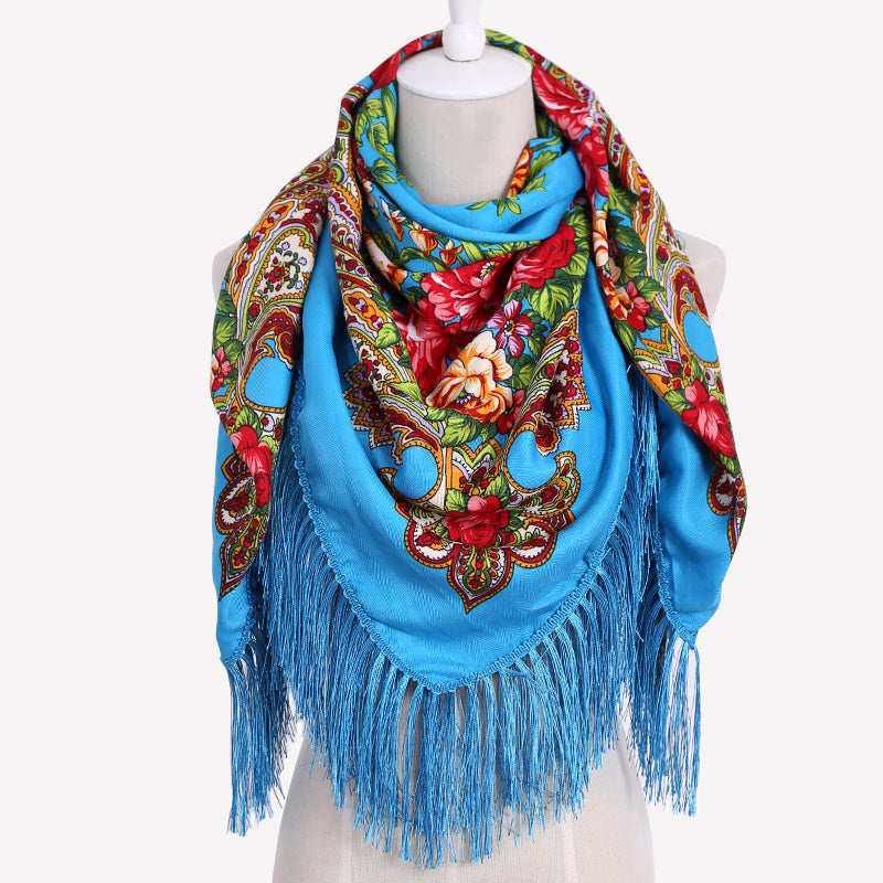 Geometric & Floral Print Square Shape Cashmere Scarves