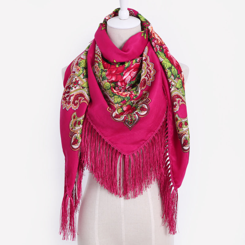 Geometric & Floral Print Square Shape Cashmere Scarves