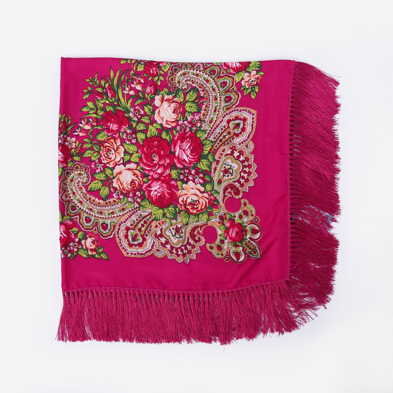 Geometric & Floral Print Square Shape Cashmere Scarves