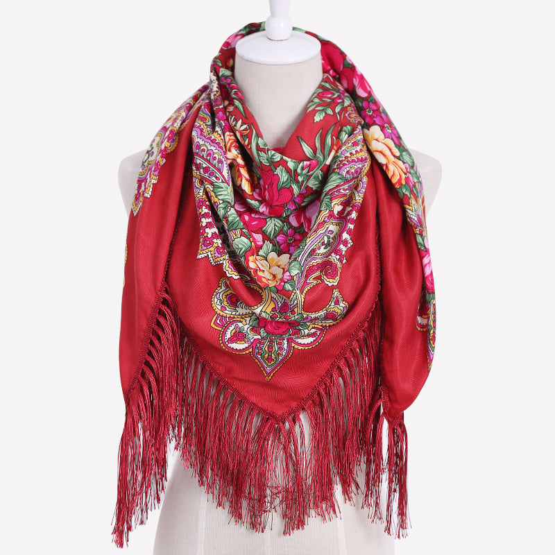 Geometric & Floral Print Square Shape Cashmere Scarves