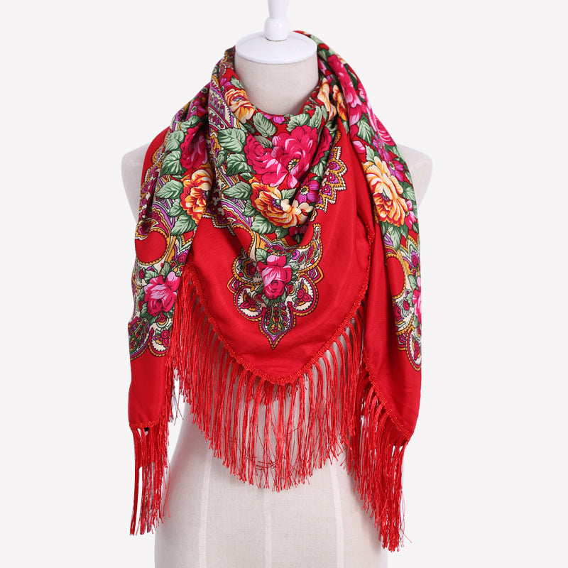 Geometric & Floral Print Square Shape Cashmere Scarves