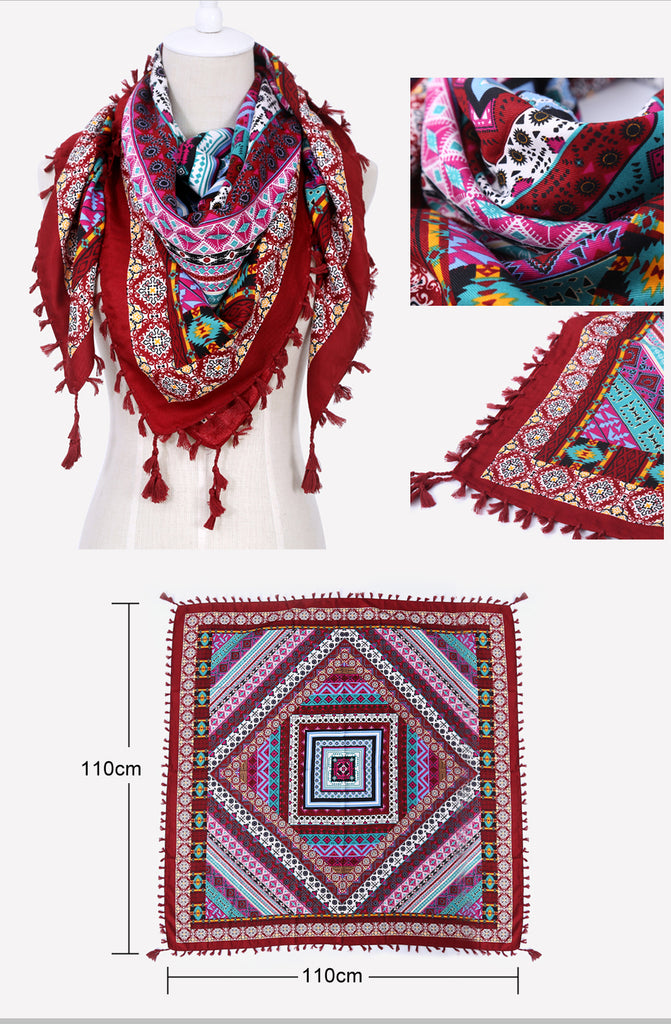 Geometric & Floral Print Square Shape Cashmere Scarves