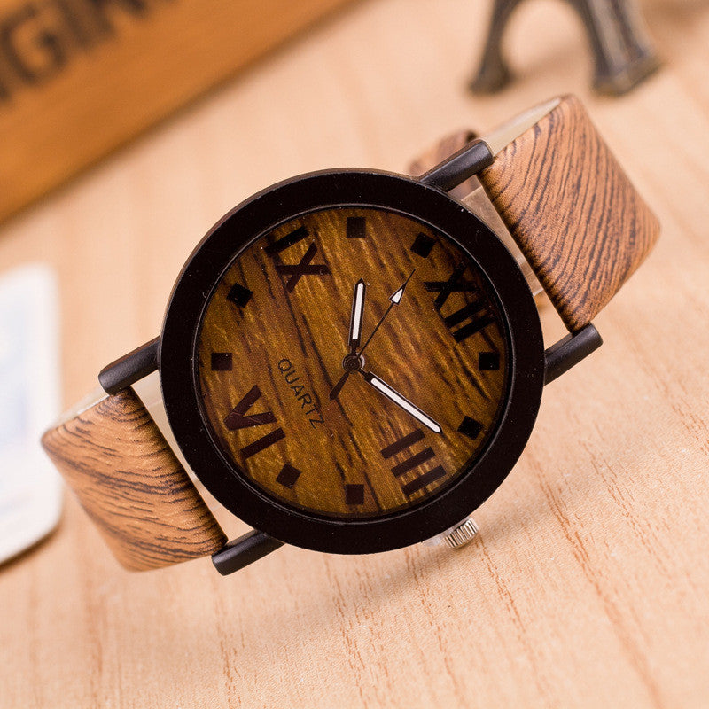 Roman Numerals Wood Leather Band Quartz Watches For Women ww-d