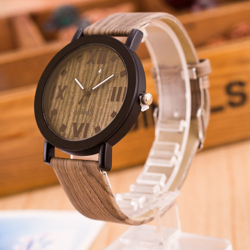 Roman Numerals Wood Leather Band Quartz Watches For Women ww-d