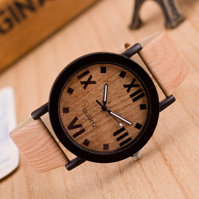 Roman Numerals Wood Leather Band Quartz Watches For Women ww-d