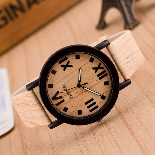 Roman Numerals Wood Leather Band Quartz Watches For Women ww-d