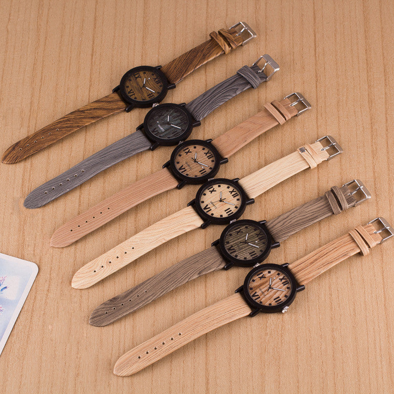 Roman Numerals Wood Leather Band Quartz Watches For Women ww-d