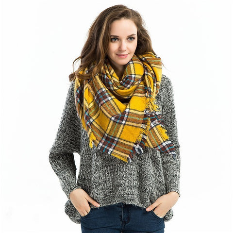 Square Yellow Plaid Warm In Winter Acrylic Fashion Scarves