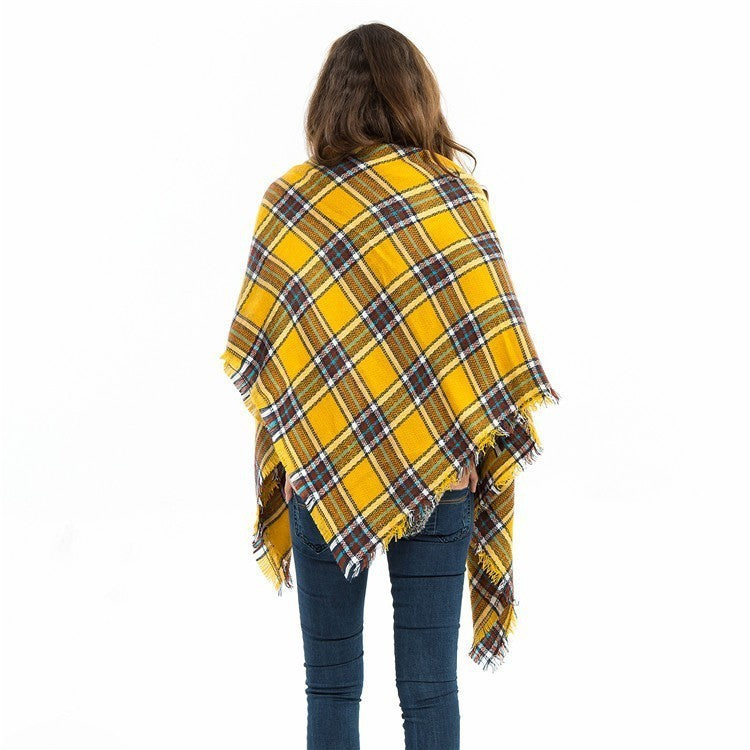 Square Yellow Plaid Warm In Winter Acrylic Fashion Scarves