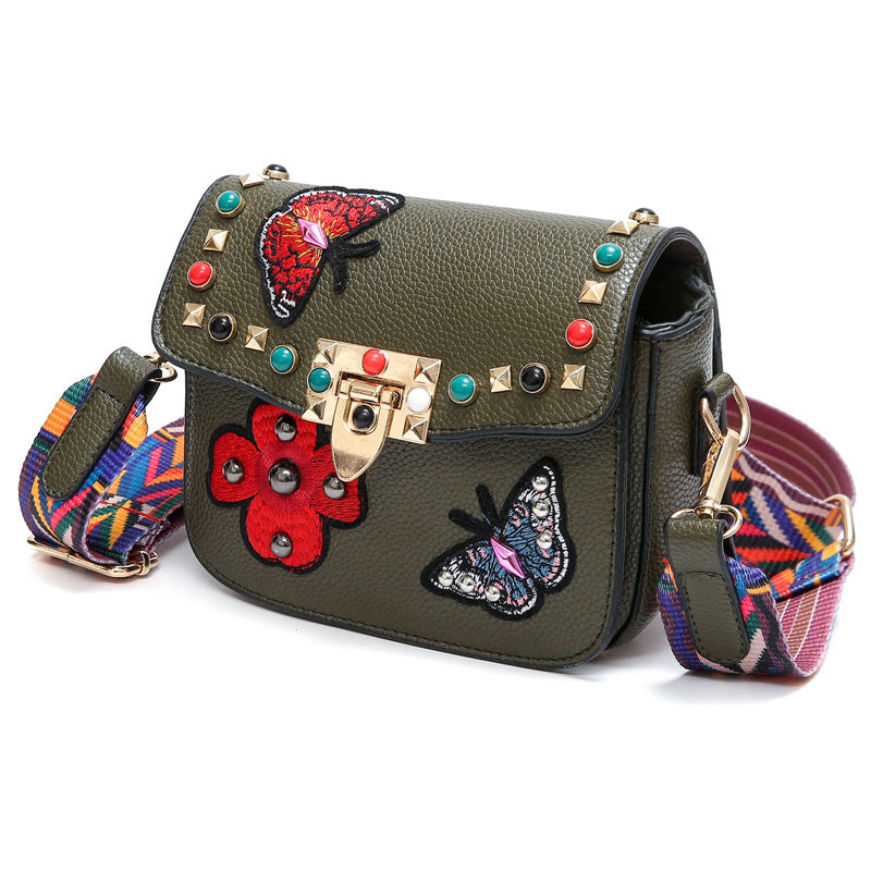 Butterfly Pattern Color Rivet & Strap Design High Quality Crossbody Bags