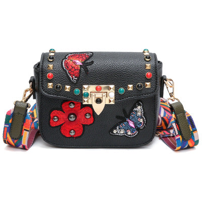 Butterfly Pattern Color Rivet & Strap Design High Quality Crossbody Bags