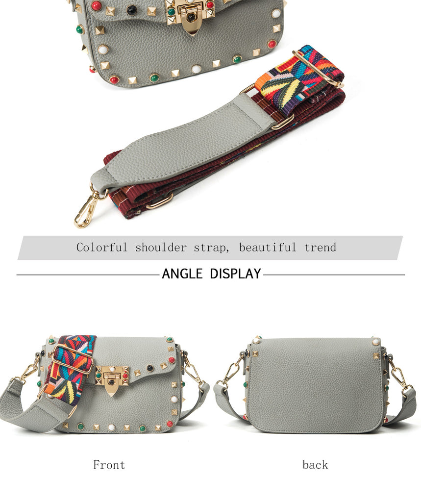 Color Rivet & Strap Design High Quality Crossbody Bags bws