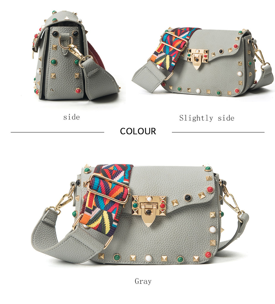 Color Rivet & Strap Design High Quality Crossbody Bags bws