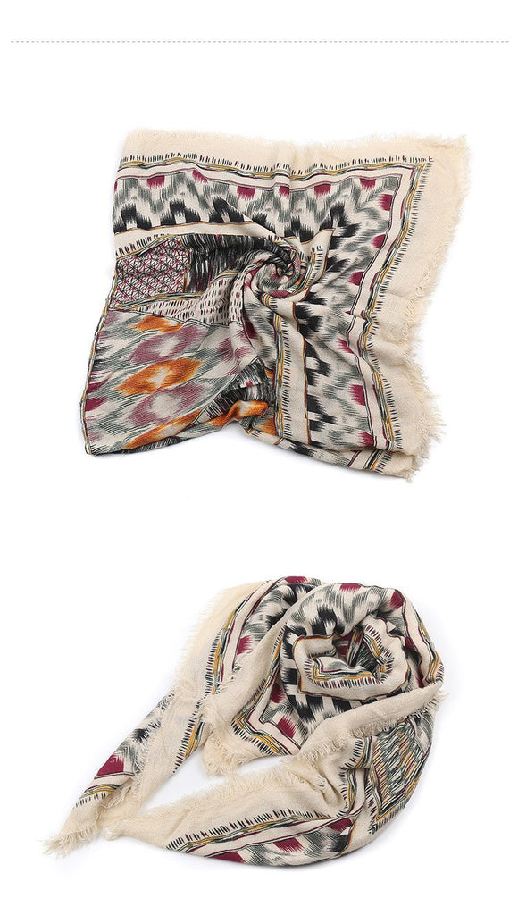 Geometric & Floral Print Square Shape Cashmere Scarves