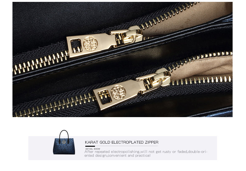Double Zip Embossed Leather Vintage Large Capacity Luxury Designer Handbag bws
