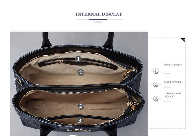 Double Zip Embossed Leather Vintage Large Capacity Luxury Designer Handbag bws