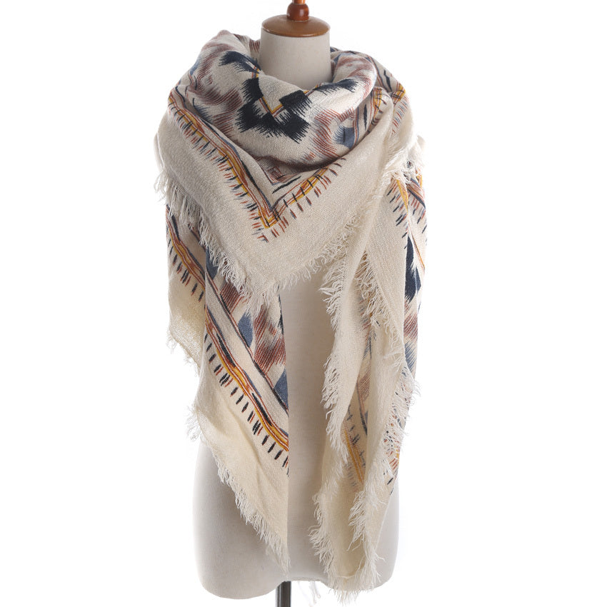 Geometric & Floral Print Square Shape Cashmere Scarves