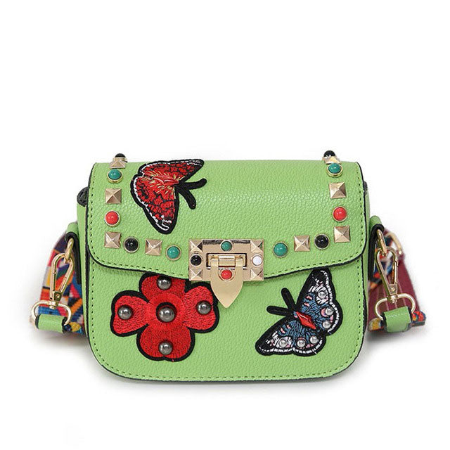 Butterfly Pattern Color Rivet & Strap Design High Quality Crossbody Bags