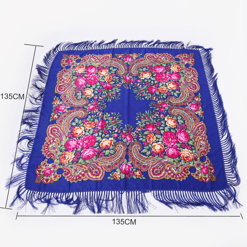 Geometric & Floral Print Square Shape Cashmere Scarves