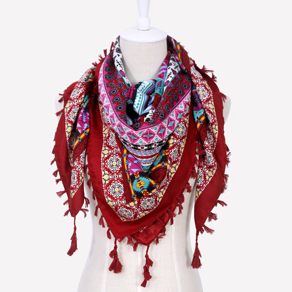 Geometric & Floral Print Square Shape Cashmere Scarves