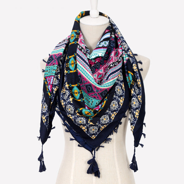 Geometric & Floral Print Square Shape Cashmere Scarves