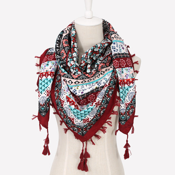 Geometric & Floral Print Square Shape Cashmere Scarves