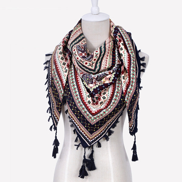 Geometric & Floral Print Square Shape Cashmere Scarves